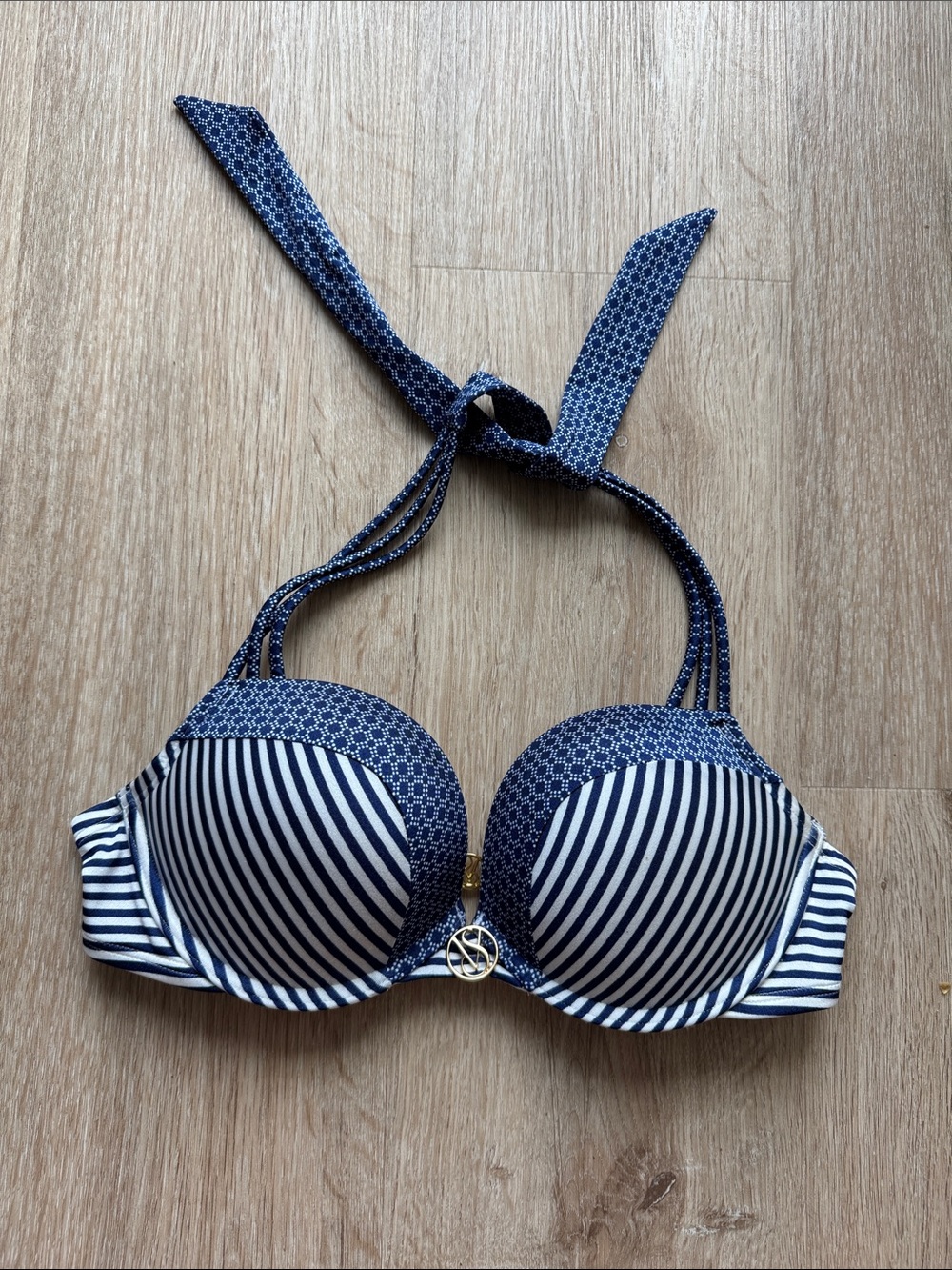 Victoria's Secret Navy and White Striped Push-Up Halter Bikini Top